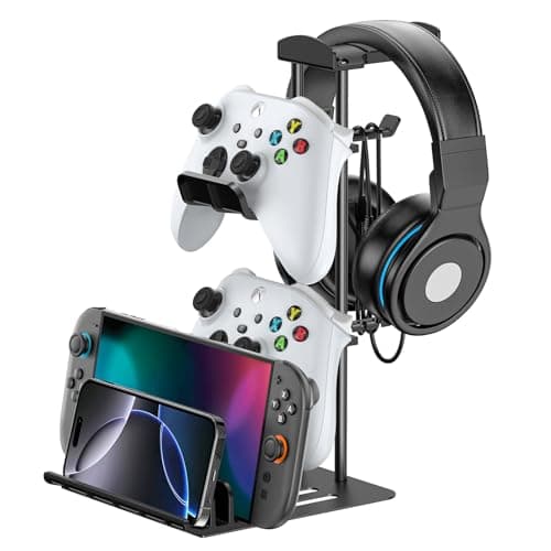 KDD Headphone Stand Controller Holder Headset Holder for Desk Earphone Stand with Aluminum Supporting Bar Universal Storage Organizer HeadphonesControllerSwitchMobile Phone