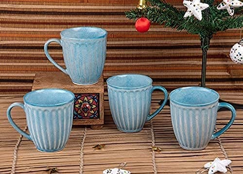 HS HINDUSTANI SAUDAGAR Ocean Mist Coffee Mug Set of 4 (350ML Each) Microwave Safe Coffee Mugs Ceramic Milk Mug Ceramic Tea Mug Set Handmade Cup Best for Gift.