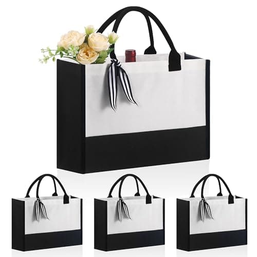 OKBA 4 PCS Personalized Classic Canvas Tote Bag(Black and White),Inside Zipper Pocket Grocery Tote DIY Gift,for Wedding,Birthday,Beach,Perfect Gifts for Women,Mom,Teachers,Friends