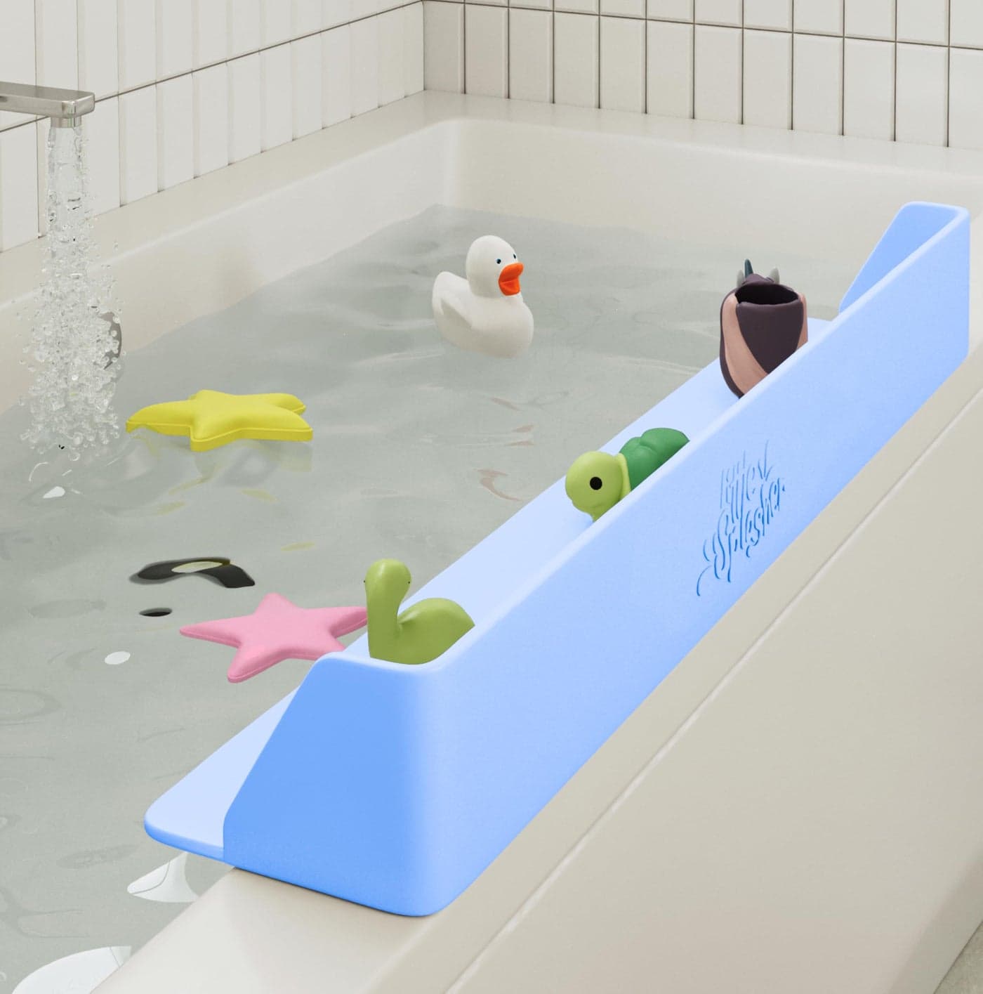Little Splasher PlayPad 3Ft Long with SplashGuard For Bathtub 5Inch Tall Kids MessFree Bath and No Leaks with Strong Suction Cups Ocean Blue