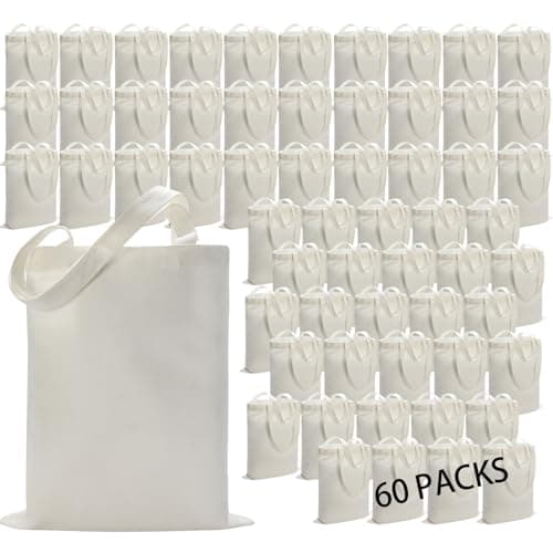 WHEATHUSK 60 Pack Sublimation Tote Bags Blank Canvas Tote Bags Reusable Polyester Grocery Bags for Heat Transfer Vinyl DIY Crafting White, 14x16 Inch
