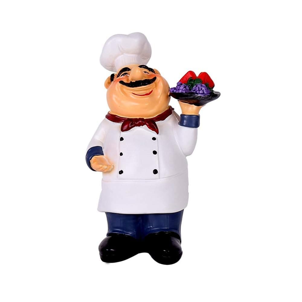 Holding Fruit Resin Chef Statue Decorative American Chef Figurine for Counter Restaurant Cafe Country Cottage Tabletop Kitchen Decorations