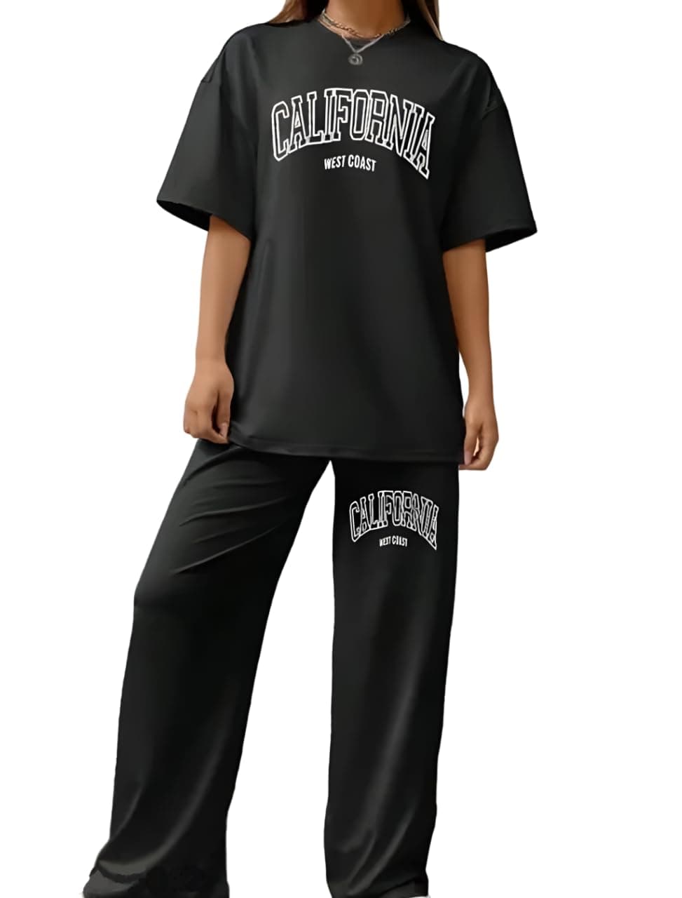 My Swag Women Casual T-Shirt & Trouser Co-Ords Set Half Sleeve Loose Fit Summer Cord Set 2 Piece Black Outfit for Women & Girls