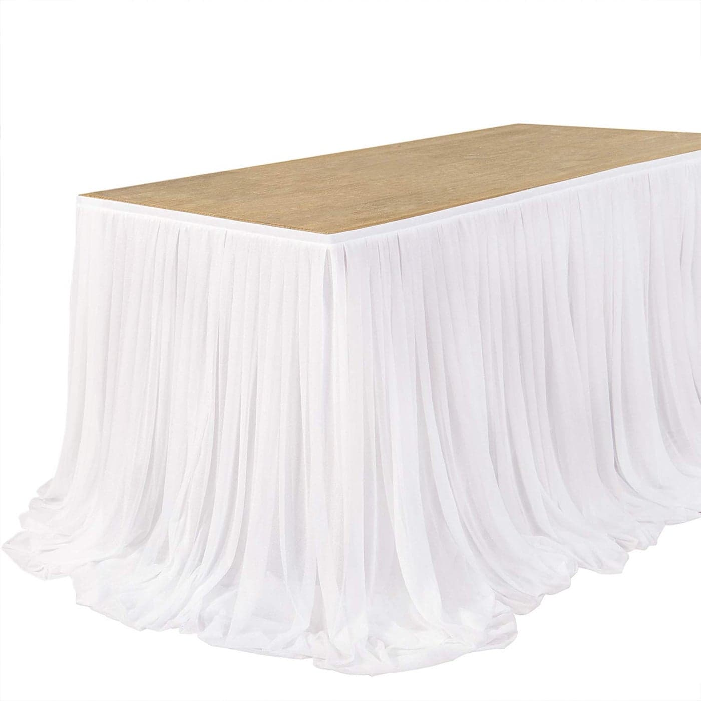 Lings Moment 14FT White Chiffon Table Skirt Recycle Use Extra Long Sheer Tablecloth for Backyard Wedding Reception Decorations Birthday Party Cake Dessert Decor