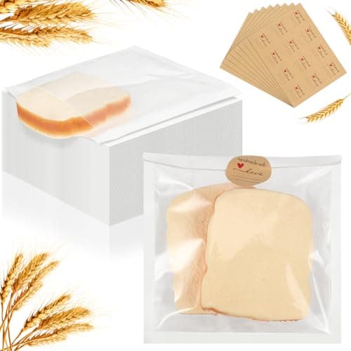 Outus 100 Pcs Cookie Packaging Bags with Seal, 7.1 x 7.5 Inch Bakery Pastry Bags with Window, Heat Sealable Grease Resistant Paper to Go Bake Sleeves for Gift Giving Donut Bread Sandwich (White)