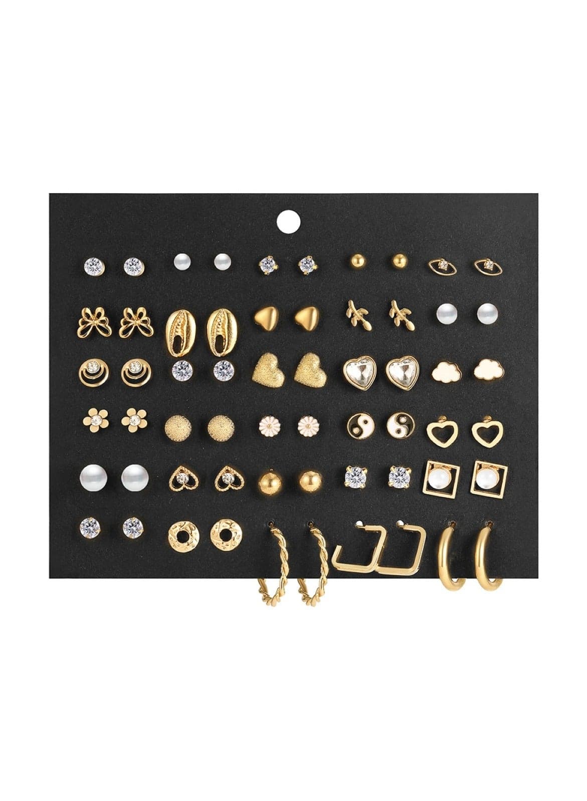 30 Pairs Gold Colour Tone Alloy, Crystal & Pearl Earrings Set for Women