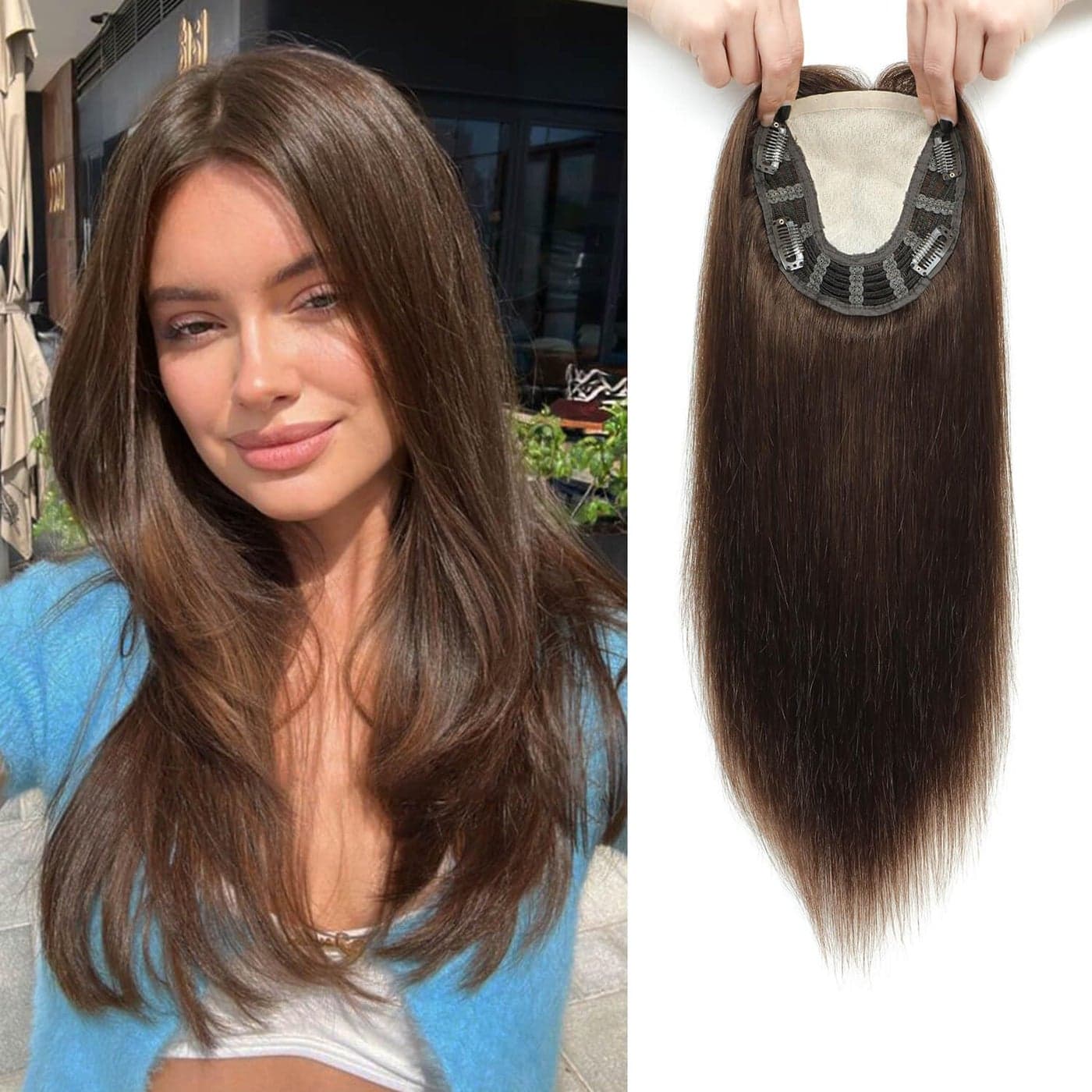 Ms Taj 5x55inch Skin Scalp Hair Toppers for Women Real Human Hair 16inch Hair Topper No Bangs Hair Pieces Wiglets Human Hair Toppers for Women 4 Clip in Topper