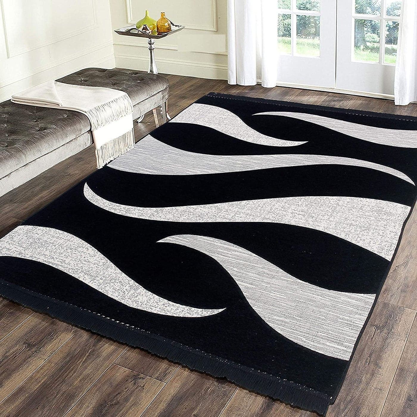 Sparrow World Designer Superfine Exclusive Chenille Yarn Velvet Carpet 45 Feet x 6 Feet Black