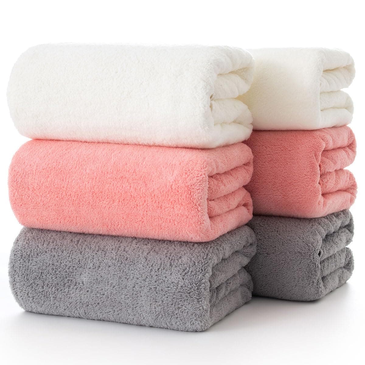 Lumimi Towels 6 Piece Multicolour Soft Microfiber Bath Towel Set Incredibly Absorbent Lightweight Quick Dry and Durable 55 L x 27 W 6 Pack Pink Red White Light Grey