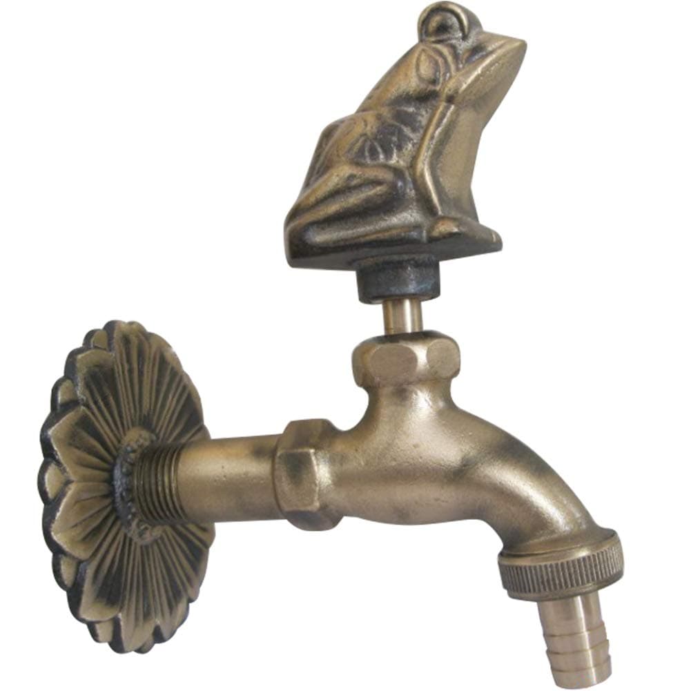TINTON LIFE Decorative outdoor garden faucet retro brass water hose Tap wall Mounted for 12 Inches HoseFrog