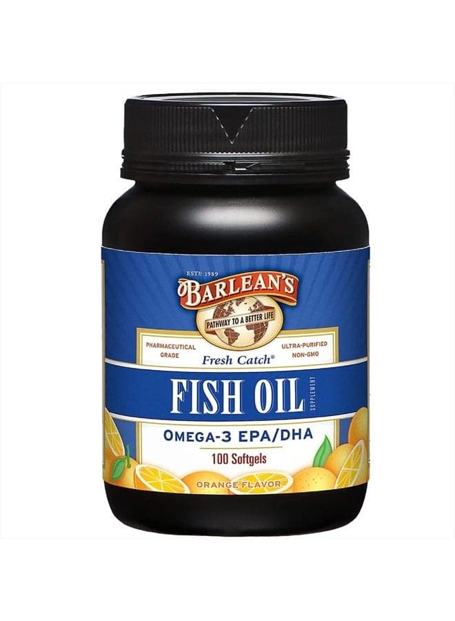 Fish Oil Omega 3 Supplement, EPA & DHA Fatty Acid Softgels for Joint, Brain, & Heart Health, 1000mg Orange Flavored Fish Oil Pills, 100 Count