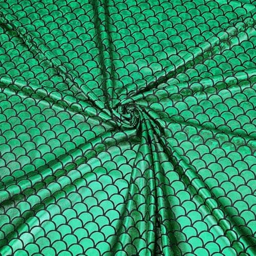 FINGERINSPIRE Mermaid Dragon Scales Fabric 40x60 inches 2 Way Stretch Spandex Hologram Fish Scale Fabric with Green Stripe for Dress Costume Decor DIY Crafts