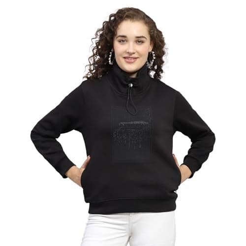 Monte Carlo Womens Black Printed High Neck Full Sleeve Sweatshirt - 224067651-2-40
