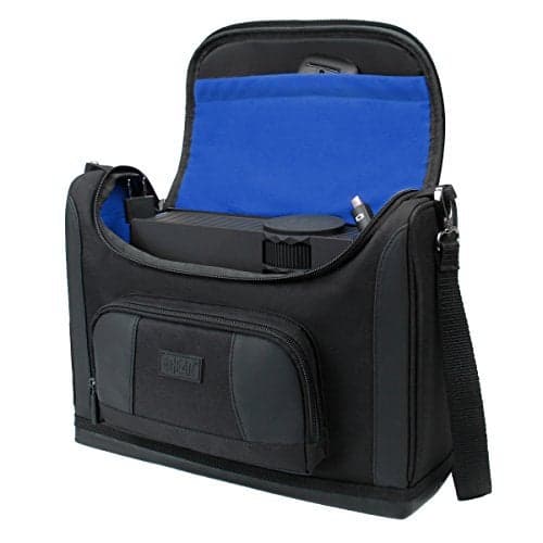 USA Gear Mini Projector Case with Accessory Storage, Customizable Interior, Water Resistant - Portable Shoulder Bag Fits Small LED Projectors, Vankyo, DR. J, Apeman, Topvision, DBPOWER, GooDee - Blue