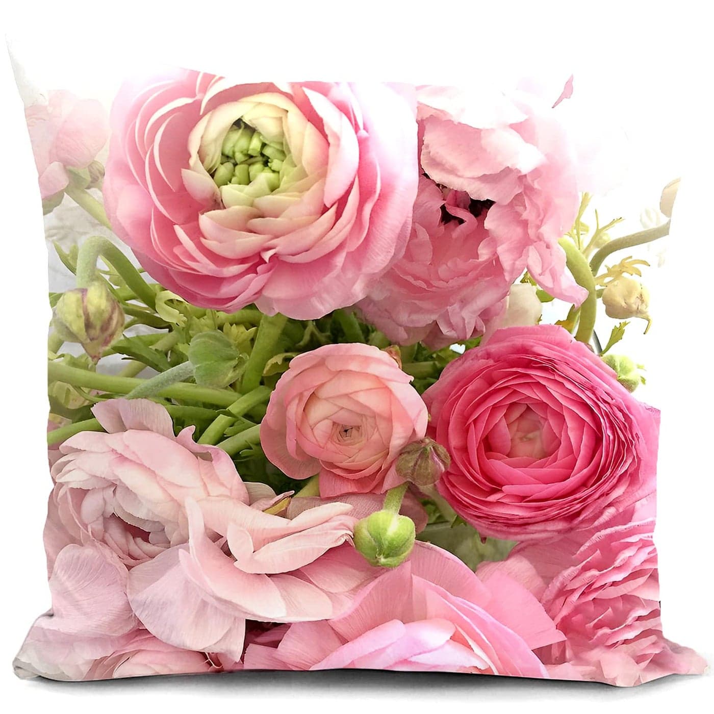 Cushion Cover Pink Bright Flowers Outdoor Floral Party Decorations Garden Patio Furniture Throw Pillow Case Wedding Lovers Rose Gifts for Women Valentines Day Decor Livingroom Couch Sofa 18X18