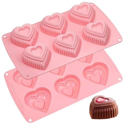 Webake Silicone Heart Cake Mold 3 Inch Tiered Mini Heart Shaped Cake Pans, Heart Cake Molds Muffin Pan, Pack of 2