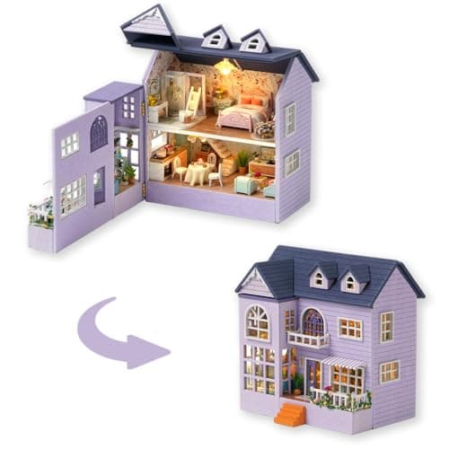 TuKIIE DIY Miniature Dollhouse Kit with Furniture 132 Scale Creative Room Opened Closed Mini Wooden Doll House for Kids Teens AdultsHappy House