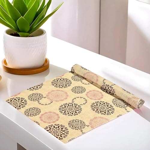 Kuber Industries Polyvinyl Chloride Rangoli Printed PVC Anti Slip Skid Shelf Mat|5 Mtr Roll & Easy to Cut|Water Proof Dustproof||Size 500 X 45 Cm (Sand), Standard
