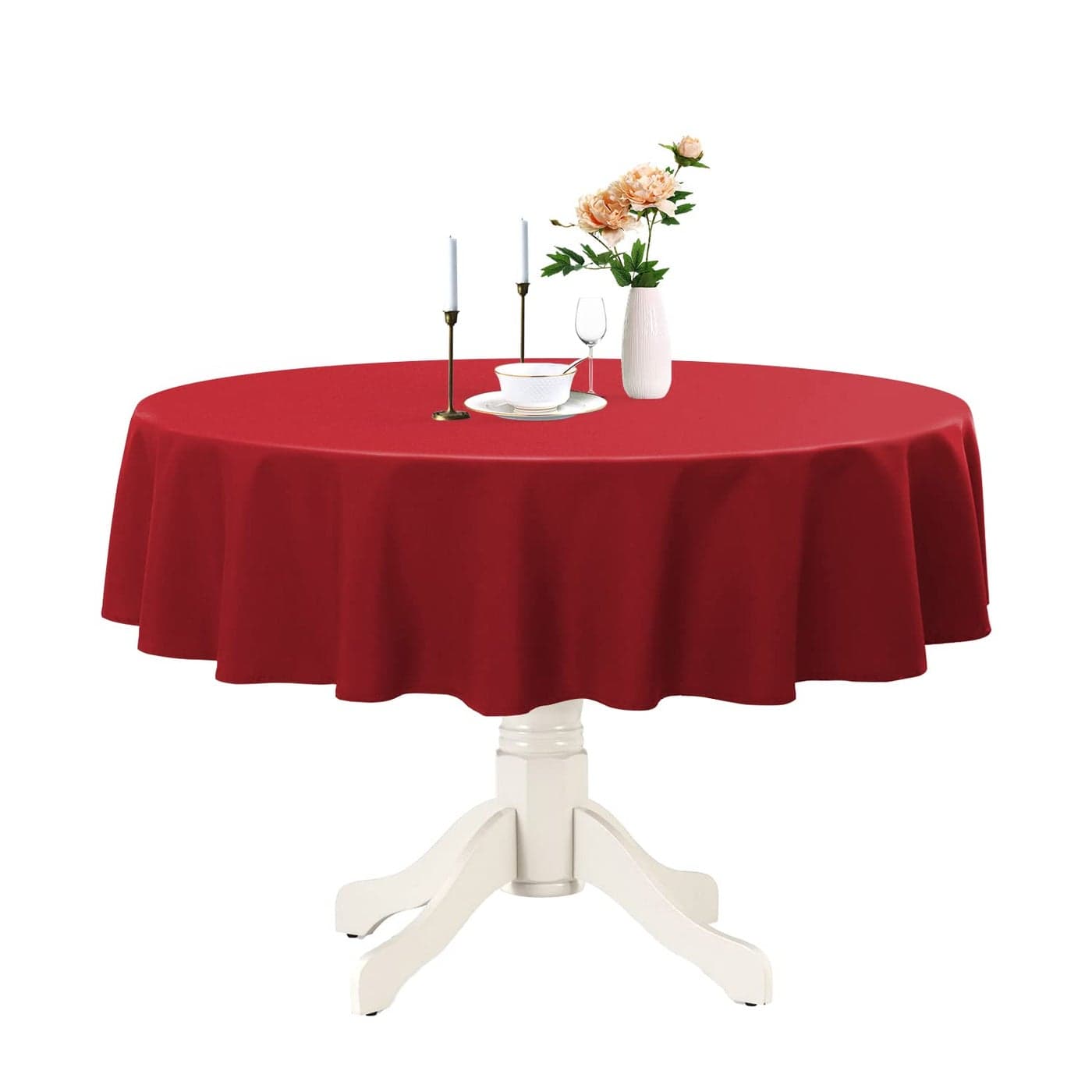 Romanstile Round Waterproof Tablecloth Stain Resistant Washable Table Cloths Wrinkle Free Polyester Table Covers for Kitchen Dining Party Wedding Indoor and Outdoor Red 60 Inch