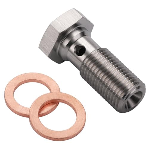 Podavelle M10x1.0 Metric Stainless Steel Single Banjo Bolt Brake Fitting Adapter 24mm Long with Copper Washers