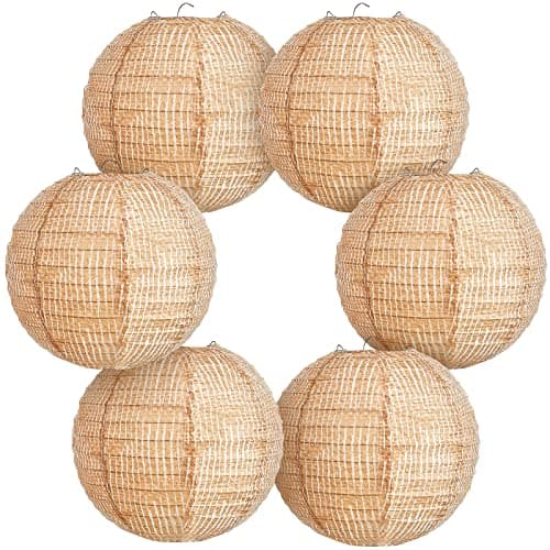 Hortsun 6 Pcs Print Burlap Paper Lanterns Round Chinese Paper Lanterns Decorative Farmhouse Classroom Decor Home Sweet Classroom Birthday Party Ceremonial Event (8 Inch)