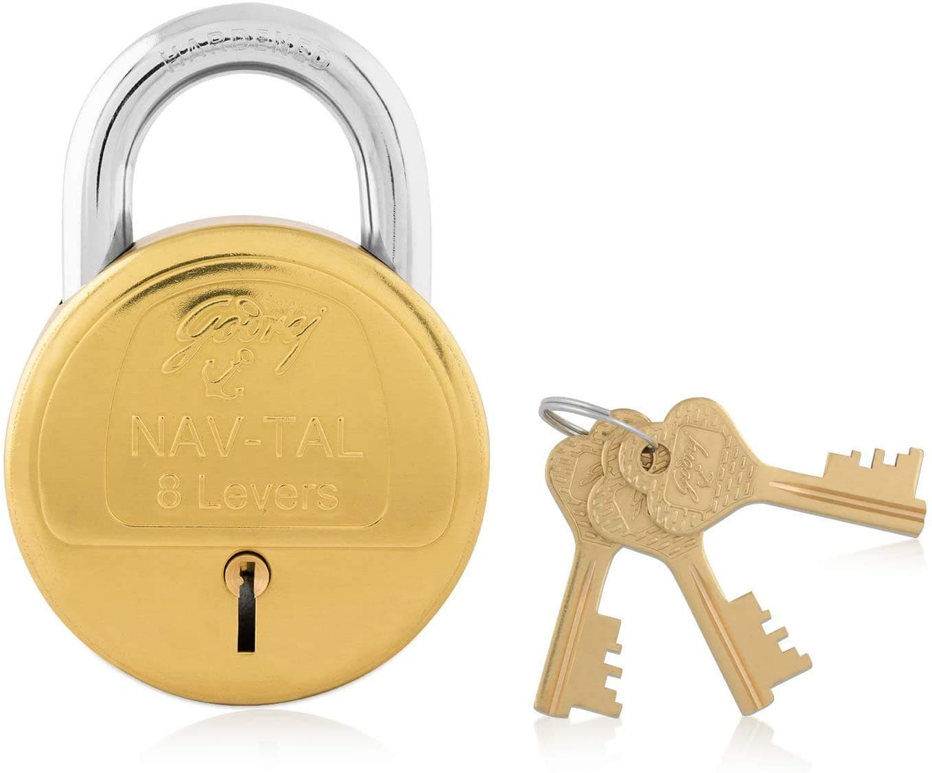 Godrej Locking Solutions and Systems Navtal 8 Levers Brass Finish Padlock for Home with 3 Keys Gold