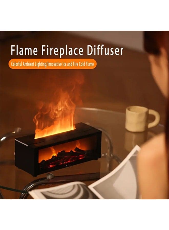 USB-Powered Flame Fireplace Humidifier with Remote Control - Cozy Ambient Light, Essential Oil Compatible, 7 Color Modes, Auto Shut-Off Timer, Ideal for Home & Office Decor, Perfect Holiday Gift, Holiday Gift Item|Modern Fireplace|Sleek Black Design