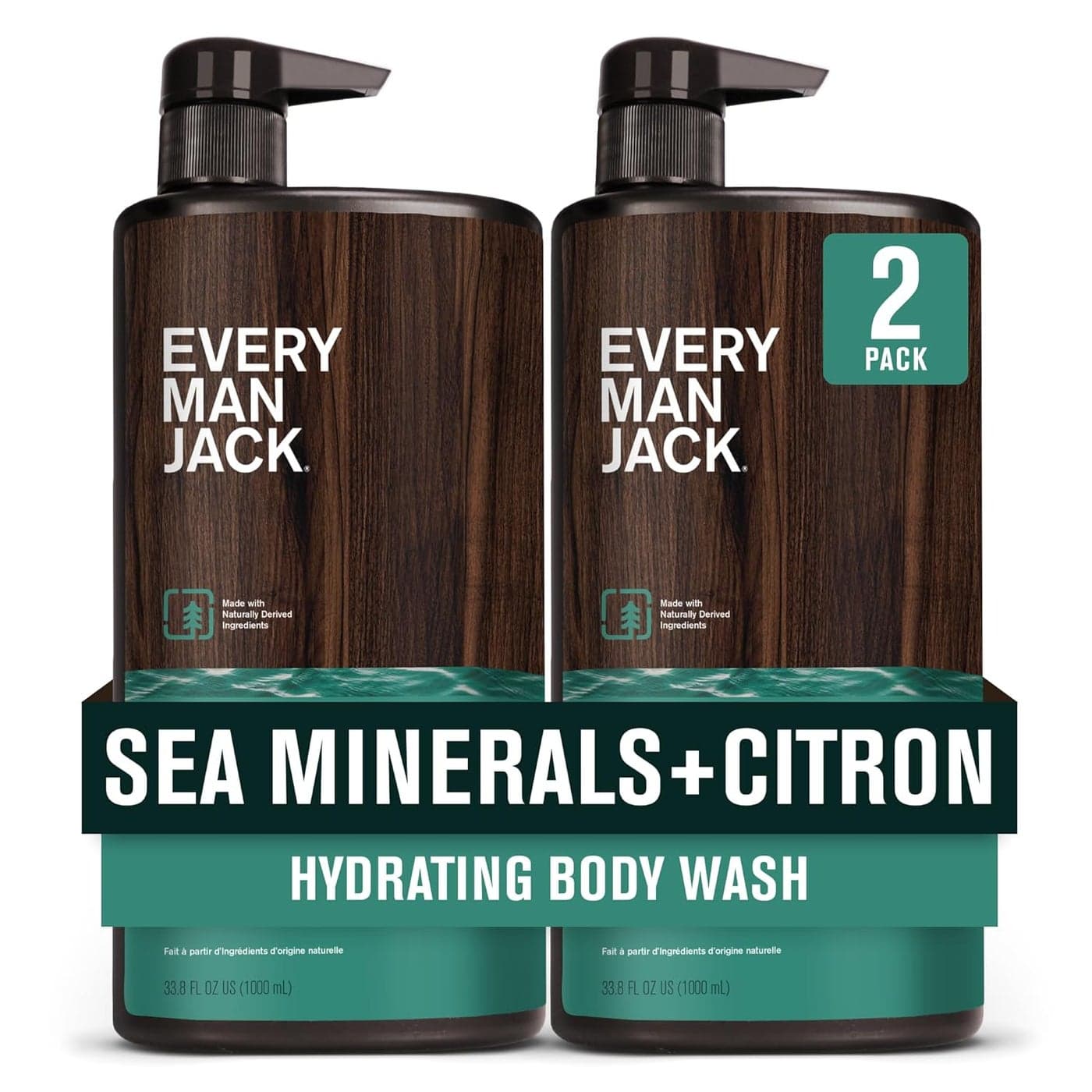 Every Man Jack Mens Hydrating Body Wash for All Skin Types Cleanse and Hydrate Skin with Naturally Derived Marine Extracts Coconut Oil and a Sea Minerals Citron Scent 338 fl oz 2 Bottle