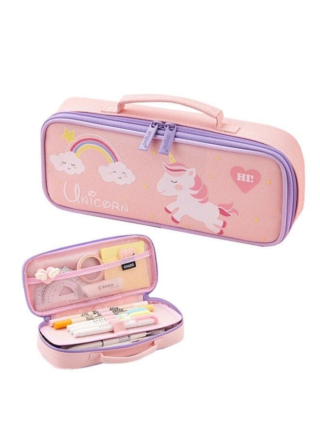 Cartoon Pencil Case Pencil Case Unicorn Pencil Pouch Medium Capacity Portable Multifunction Pen Bag with Compartments Large Capacity Portable Fabric Pen Bag for Girls Kids Teen Pink/Purple
