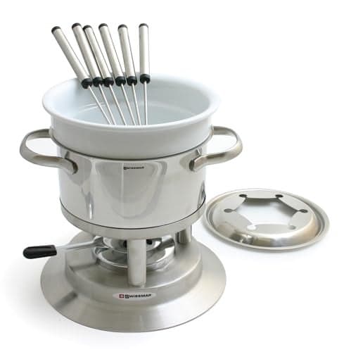 Swissmar Arosa 11Piece Stainless Steel 3in1 Fondue Set Ideal for Melting Cheese Chocolate Butter More Perfect for Kitchen Collection Wedding Gift Giving 16 Quarts 15 Liter