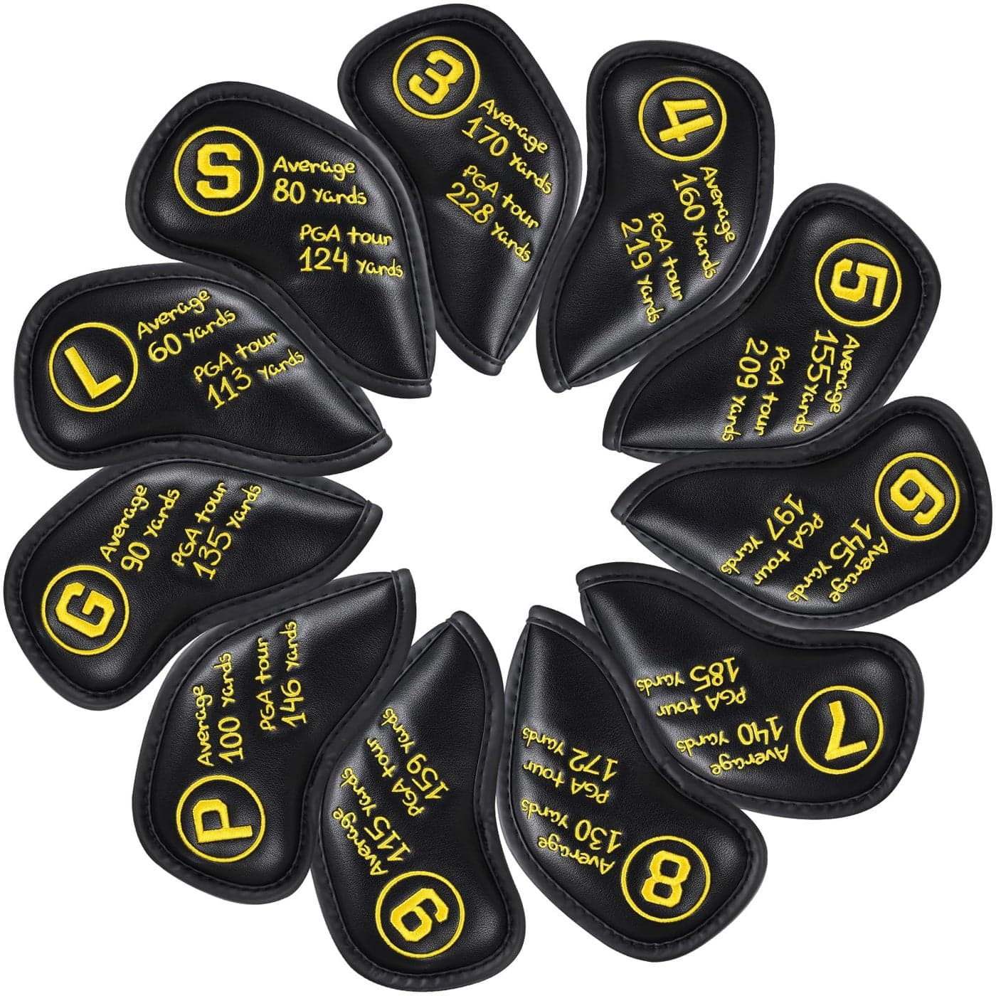 Golf Iron Covers Set 11pcs Black PU Leather, Durable Golf Iron Head Covers for Ping Titleist Callaway Taylormade Cobra Clevleand(3-9 P G S L)