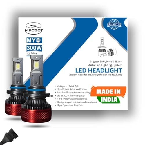 MACBOT 9005 Type Yellow LED Headlight Bulb 300 Watt MY-9005, with 2-Year Replacement Warranty - Made in India for Cars (150 Watt Each Bulb) Bright Warm White Light, Easy Installation, Durable