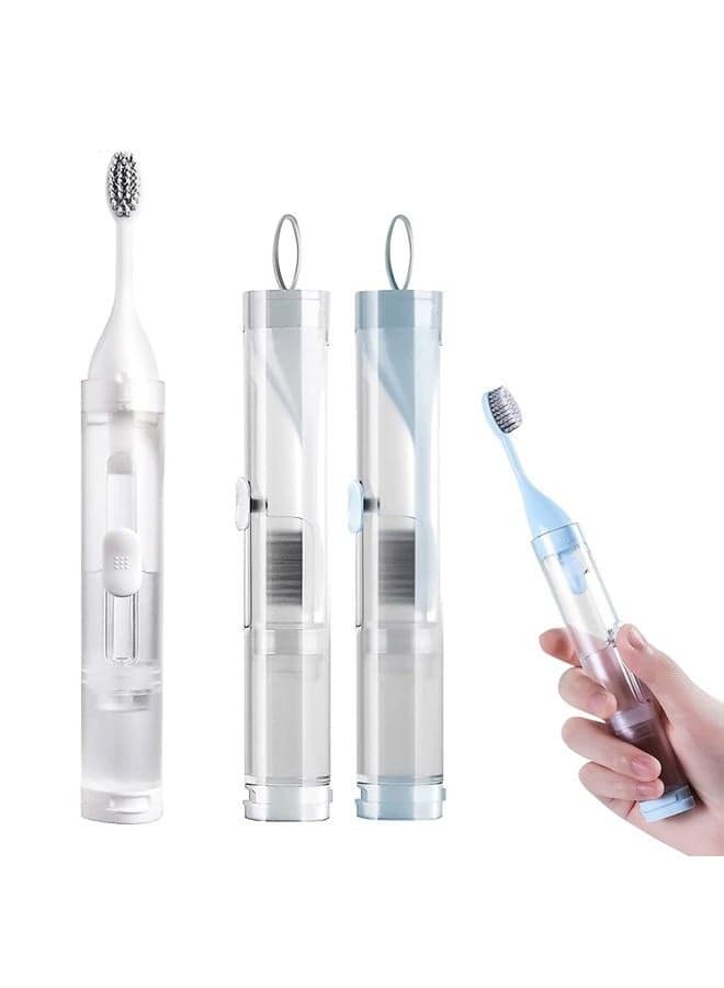 2Pcs Toothbrushes Kit Fold Travel Size Built-in Travel Toothpaste Container, Including 2 Cleaner Head Soft Bristles for Travel, Camping, School, Business Trip (Blue, White)