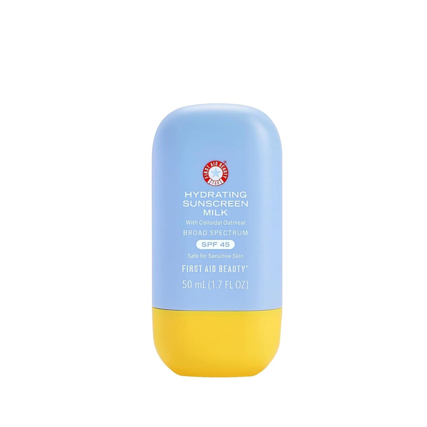 First Aid Beauty Hydrating Sunscreen Milk with Colloidal Oatmeal Broad Spectrum SPF 45 Noncomedogenic SPF Formula Helps Nourish Skin with Organic UV Filters Glycerin 24hour Hydration 17 oz