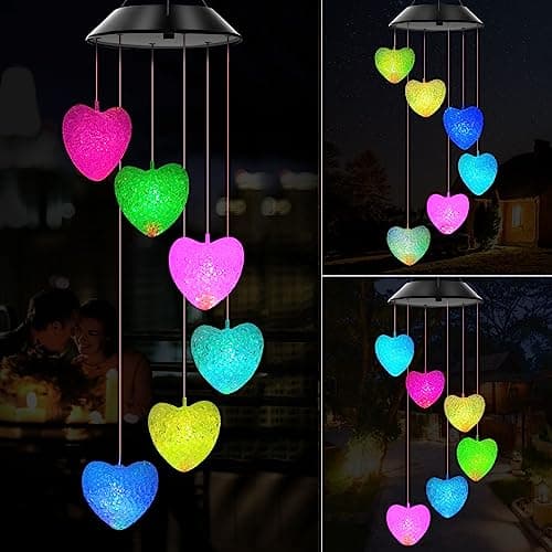 Solar Wind Chimes Outdoor Color Changing Lights Gift for Women Mom Grandma Sister Best Gifts Wind Chimes Unique Outdoor Garden Yard Decor Heart