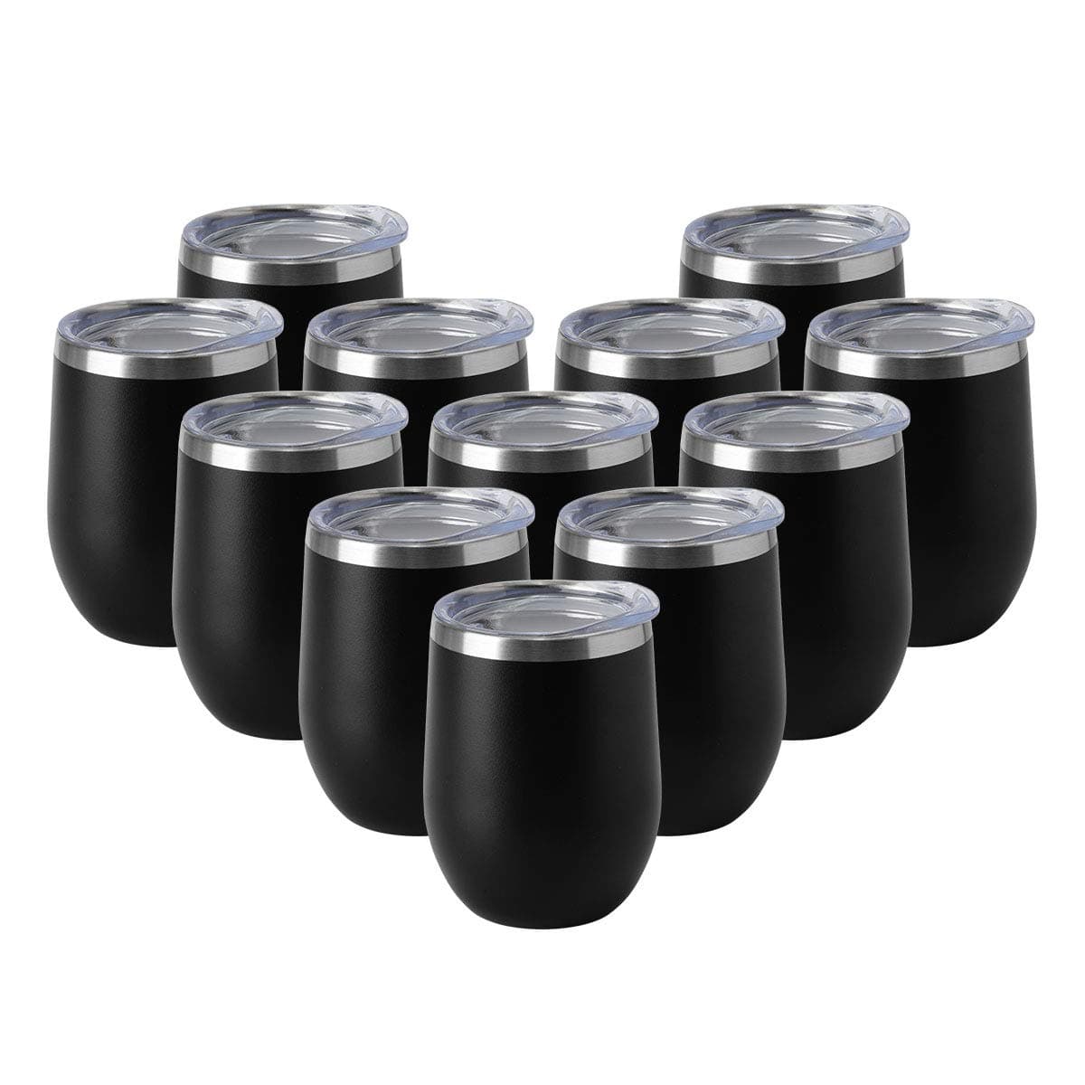 HASLE OUTFITTERS 12oz Wine Tumbler with Lid Stemless Wine Glasses Double Wall Vacuum Travel Mugs stainless steel Coffee Cup for Cold Hot Drinks Wine Coffee Cocktails Beer 12 Pack Black