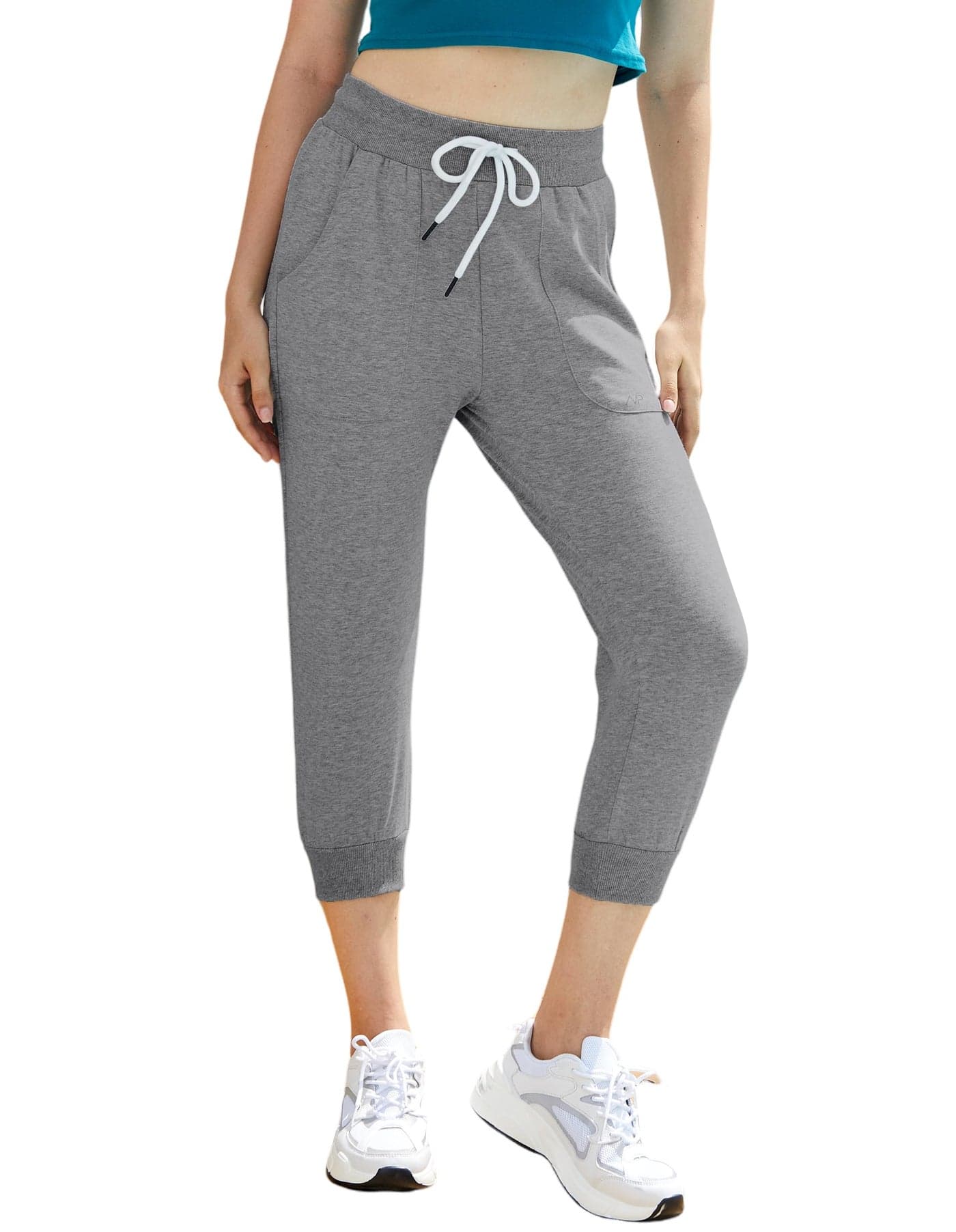 SPECIALMAGIC Women's Capri Sweatpants Cropped Jogger Terry Running Pants Lounge Drawstring with Side Pockets Heather Grey M