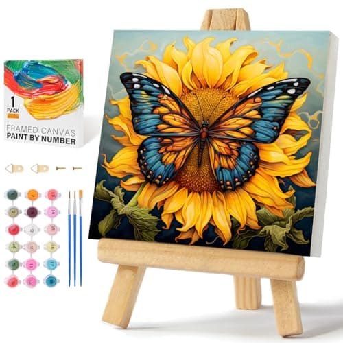 Framed Paint by Numbers Kit for Adults Beginners Kids Ages 812 Butterfly Sunflower Acrylic Easy Paint by Number with Frame Paint by Number Kits on Canvas Framed 10 10 Inch without Easel