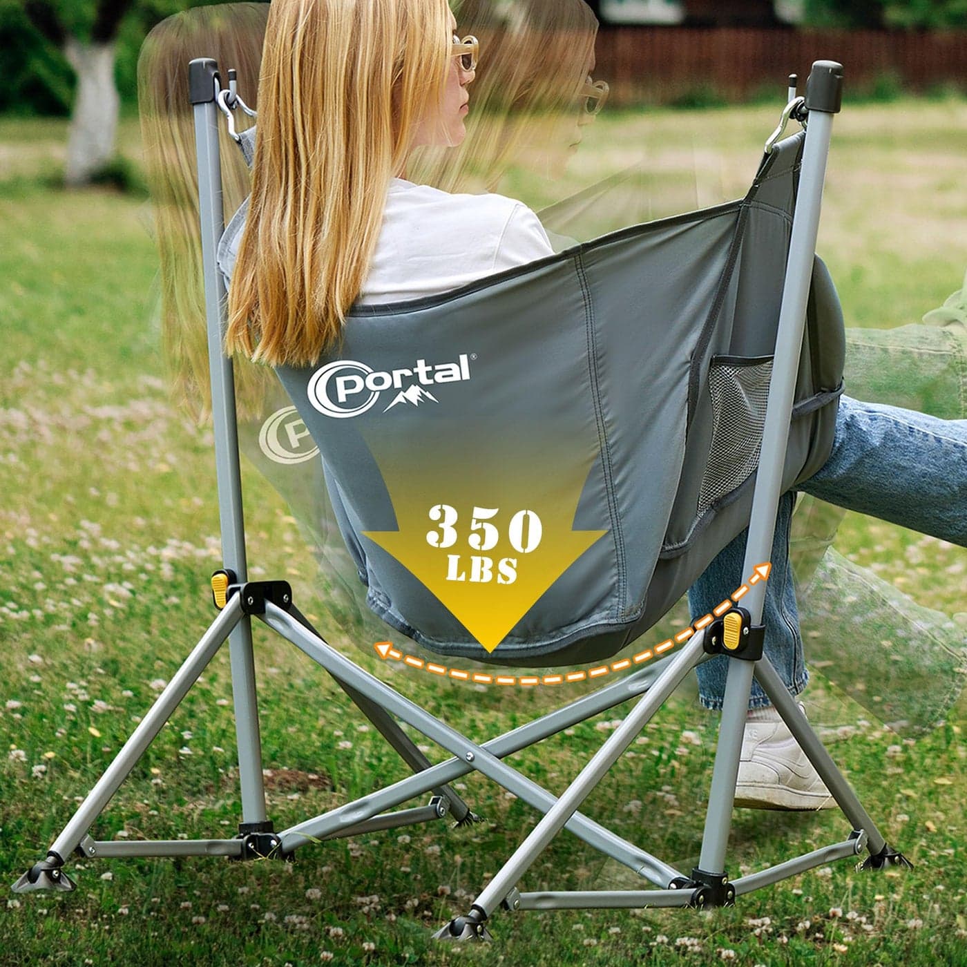 PORTAL Large Hammock Camping Chair Folding Rocking Chairs Portable Swinging Chair Wide Seat for Outdoor Lawn Patio GardenSupport 350 lbs Grey