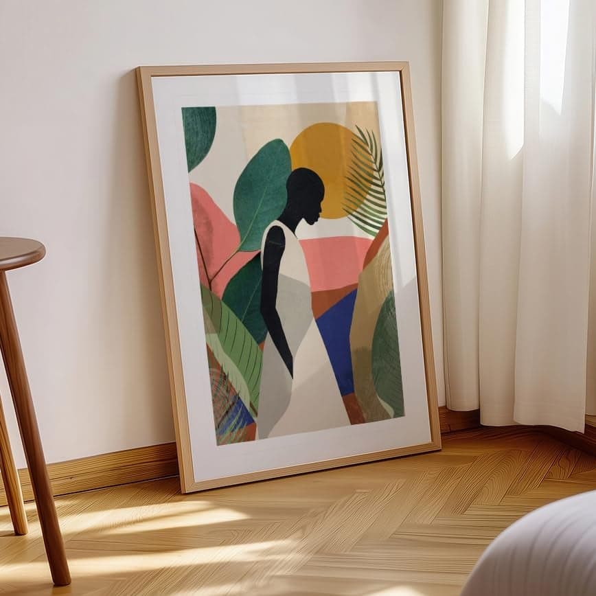 COLOSSAL ART HOUSE Abstract Women Art Poster Frame - Acrylic Glass - Portrait, Wall Display (Brown, 12x16 Inch Frame with Ivory Mat and Art Print)