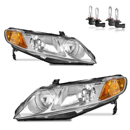 Vizotae Headlights Assembly for 20062011 Honda Civic 4Door Halogen Headlamp Replacement HighLow Beam WBulbs Driver Passenger Side