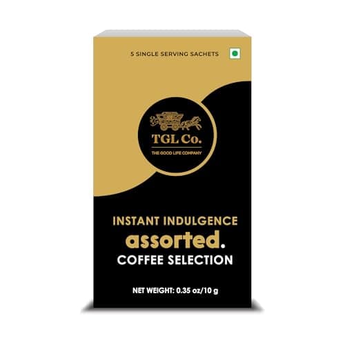 TGL Co. 5 in 1 Assorted Instant Coffee Selection (5 Sachets - Trial Pack) | Contains 3 Classic & 2 Flavors (Caramel, Hazelnut) | Travel Friendly Pack