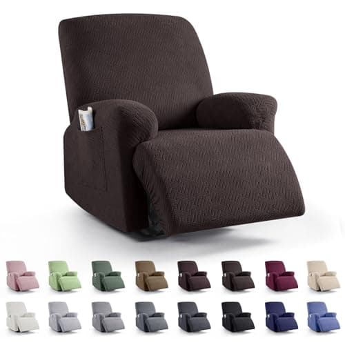 KinCam Recliner Covers, Stretch Reclining Chair Covers, Recliner Sofa Slipcovers Stripe Jacquard Recliner Couch Covers Furniture Protector Covers for Pet Kid (1 Seater, Chocolate)
