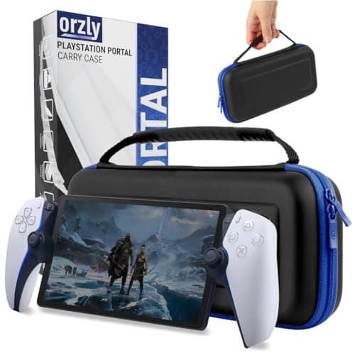 Orzly Carry Case designed for Playstation Portal remote player for PS5 Console holds accessories, Travel and Storage Protection for headset charger and more BLACK/BLUE - Gift box edition