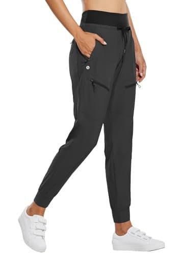 baleaf Women's Joggers 28'' Lightweight Hiking Pants High Waist 5 Zipper Pockets Quick Dry Travel Athletic UPF50+ Dark Gray L