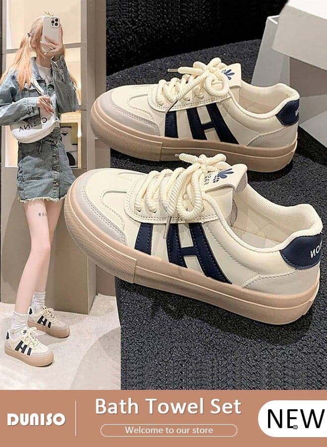 Women's Platform Sneakers Low Top Walking Shoes for Lady Comfortable Lace Up Fashion Casual Shoes for Indoor Outdoor Travel Work
