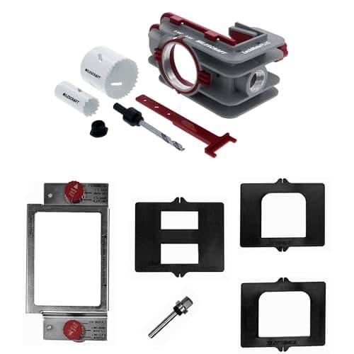 Milescraft 7301 Door Kit For Installing Door Locks Knobs and Hinges SelfClamping Lock Jig with BiMetal Hole Saws Rout Common Hinge Mortises on Standard Doors Cutting Tools Included