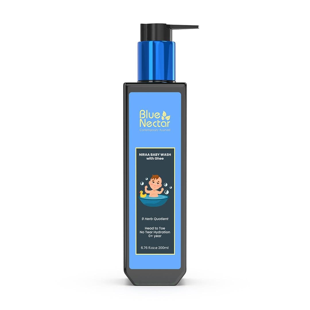 Blue Nectar Baby Wash for Bath with Organic Ghee | Gentle Cleanser Body Wash for Kids | Top to Toe Wash for Baby with Natural Moisturizer (6.76 Fl Oz, 9 Herbs)