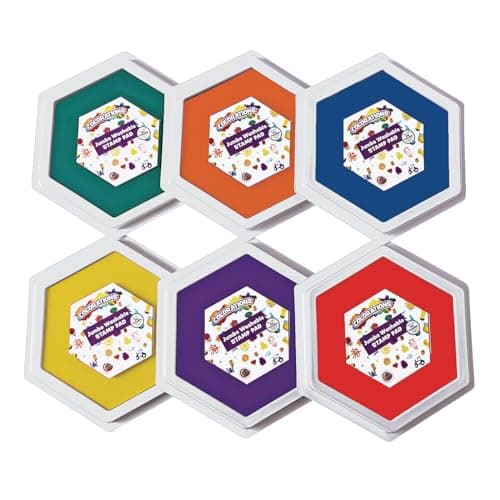 Colorations Classic Primary Colors Jumbo Washable Stamp Pads Washable Ink Pack of 6 (6"L x 7"W) - Classroom Stamping for Kids With Lid