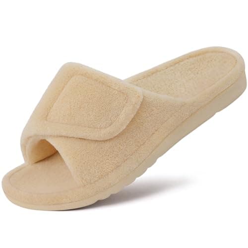 Litfun Women's Orthopedic Slippers with Arch Support Adjustable Open Toe House Shoes for Plantar Fasciitis, Beige 39